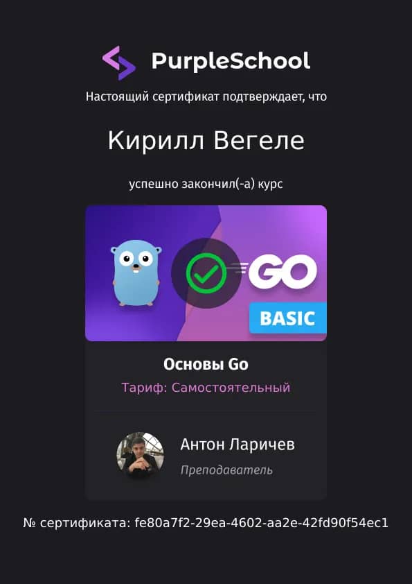 Сертификат: Golang основы